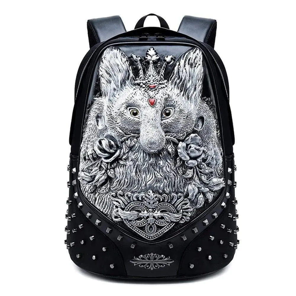 3D Backpack Fashion Studed 3D Ladie's Fox Modeling  Casual Sports Laptop Travel Bag