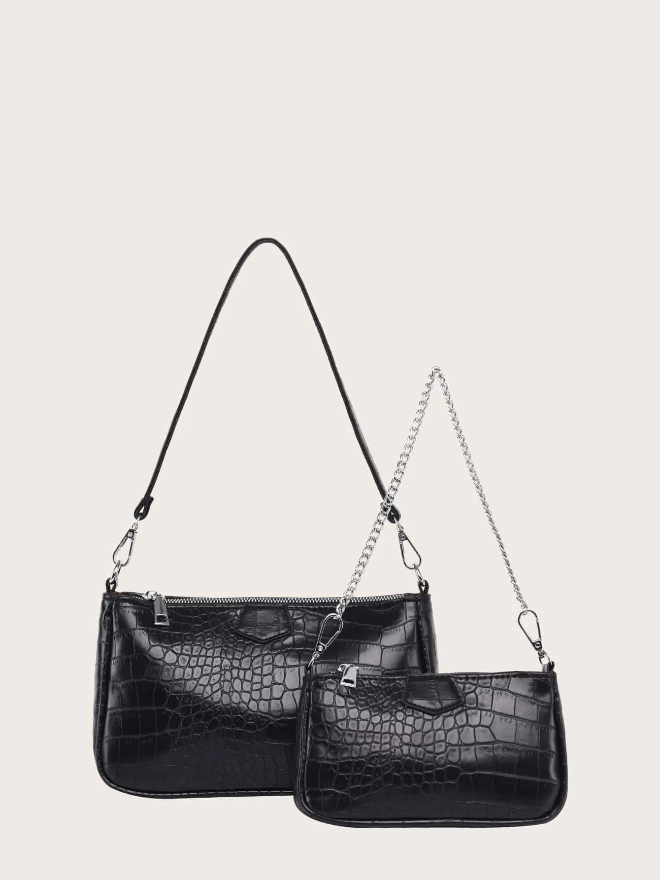 3pcs Croc Embossed Baguette Bag Set