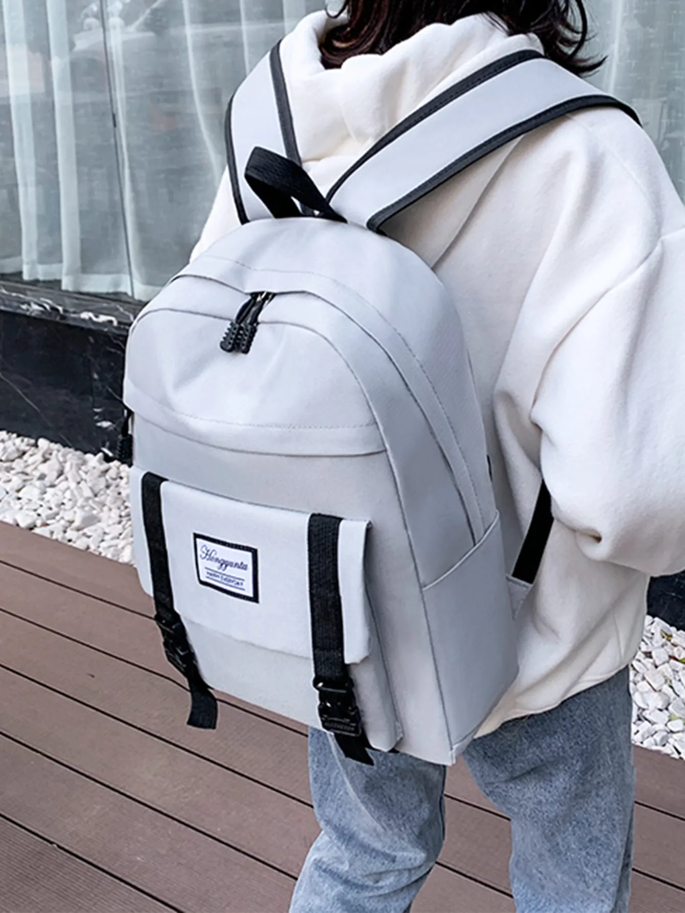 4pcs Release Buckle Front Backpack Set