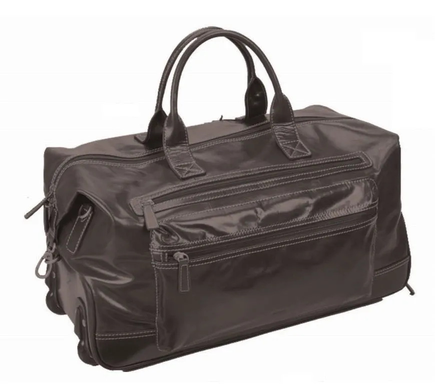 Adpel Navigator Leather Weekender Trolley Travel Duffel Bag | Black