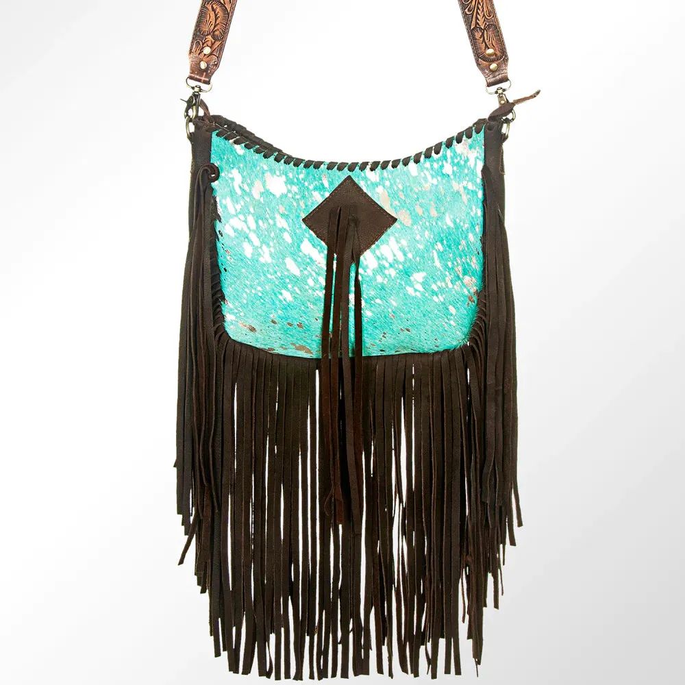 American Darling Blue Cowhide Fringe Crossbody Purse