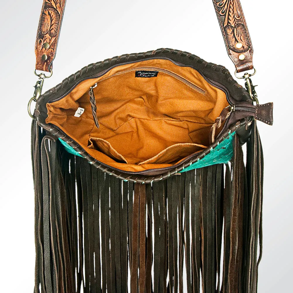 American Darling Blue Cowhide Fringe Crossbody Purse