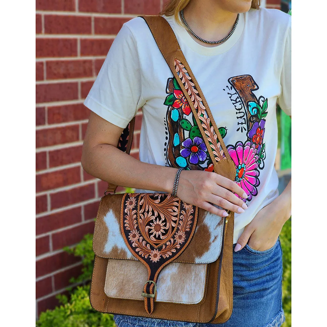 American Darling Cowhide & Tooled Leather Bag