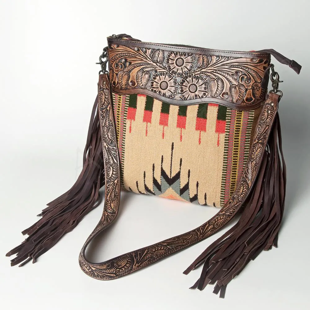 American Darling Tan/Black Tooled Fringe Purse