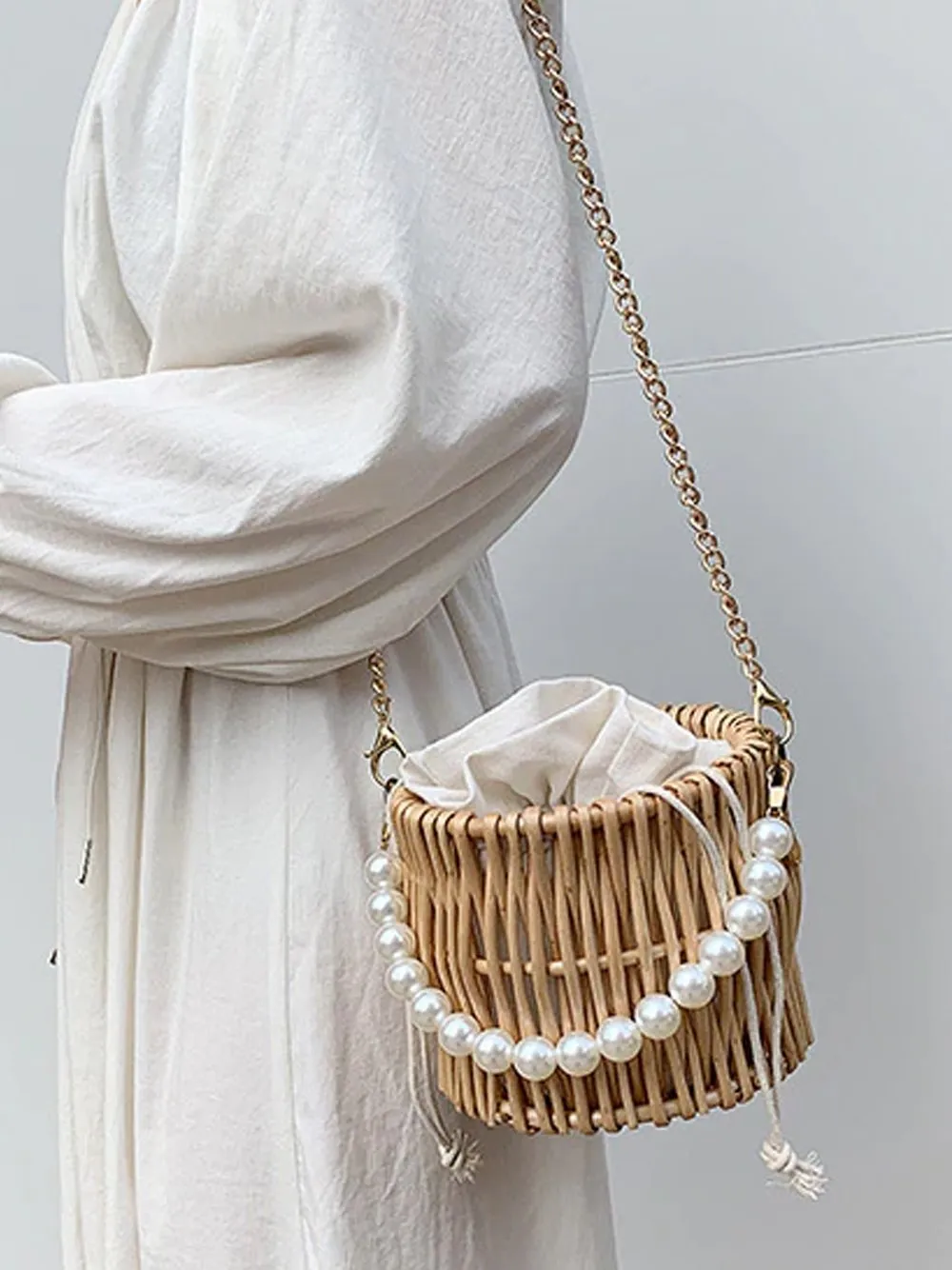 Beading Chain Straw HandBag