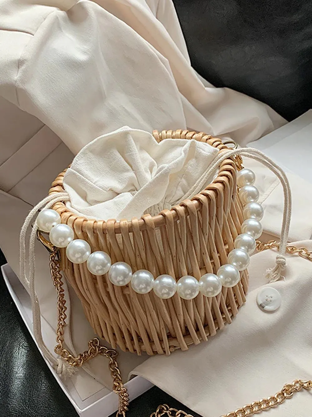 Beading Chain Straw HandBag