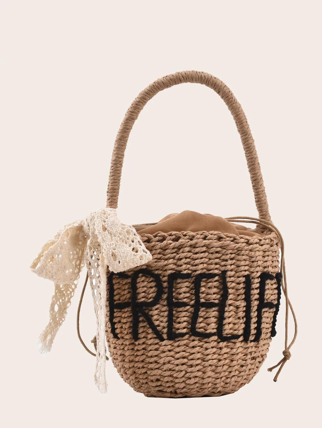 Bow Decor Straw Bucket Bag