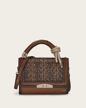 Brown handcrafted top handle handbag