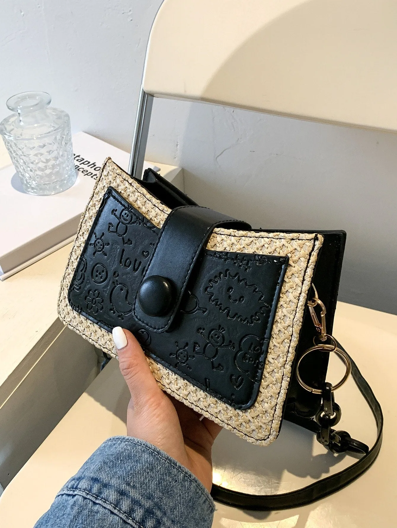 Cartoon Embossed Chain Crossbody Bag