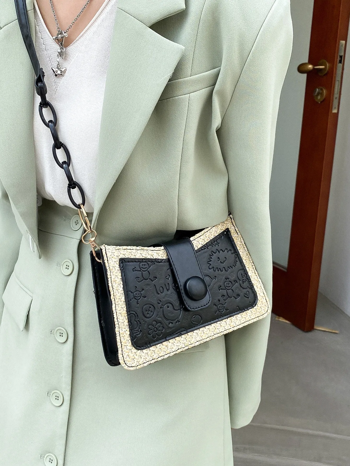 Cartoon Embossed Chain Crossbody Bag