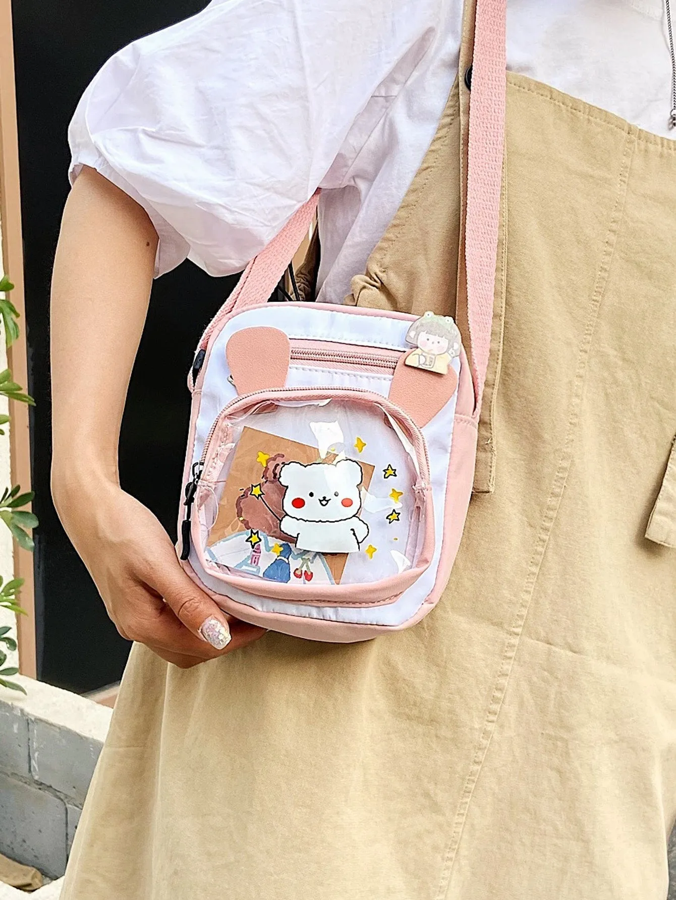 Cartoon Graphic Two Tone Crossbody Bag