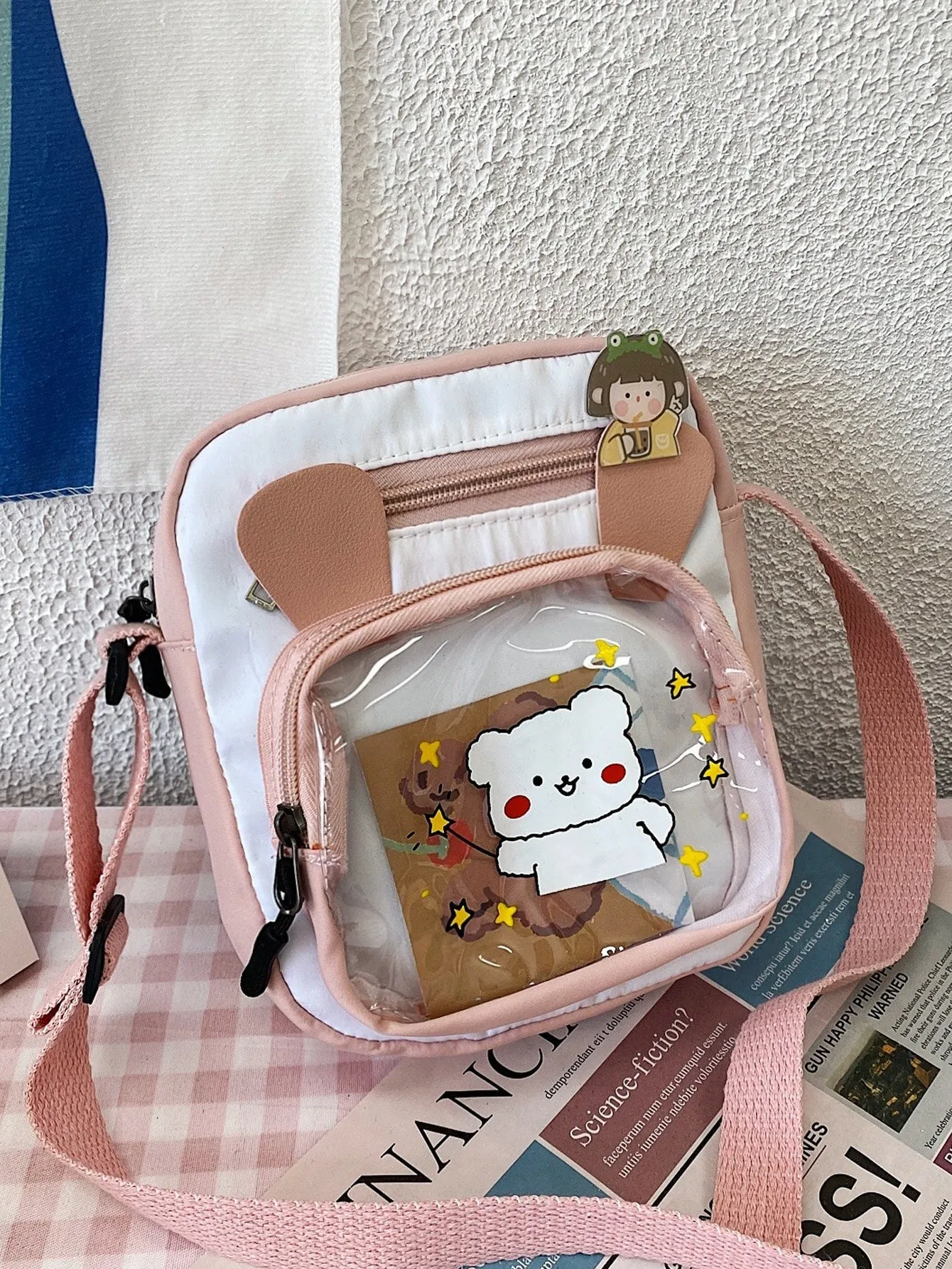 Cartoon Graphic Two Tone Crossbody Bag