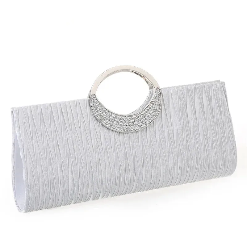 Cocktails- the Rhinestone Handle Textured Fabric Clutch or Chain Strap Evening Bag