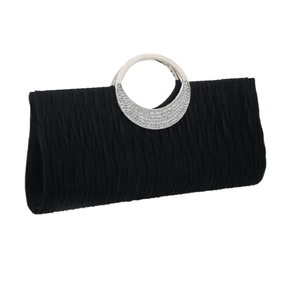 Cocktails- the Rhinestone Handle Textured Fabric Clutch or Chain Strap Evening Bag