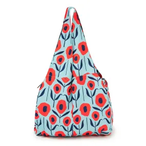 Country Poppies: Multi-Pocket, Statement Tote Bag in Aqua