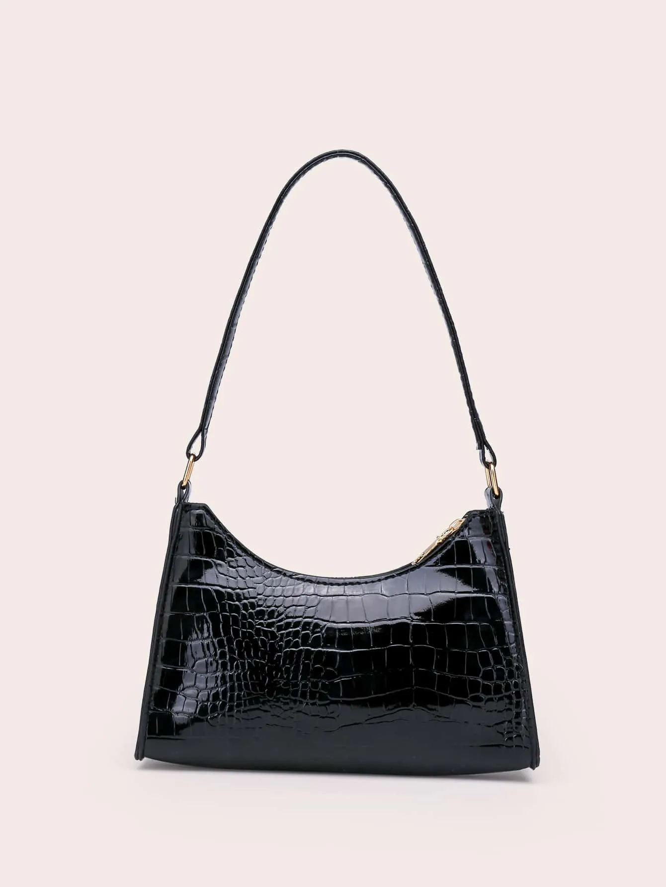 Croc Embossed Baguette Bag With Long Wallet