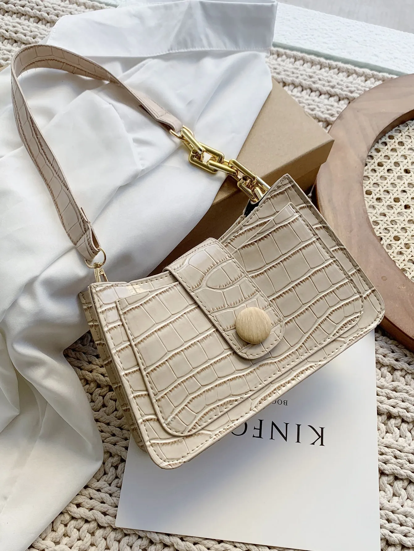 Croc Embossed Baguette Bag