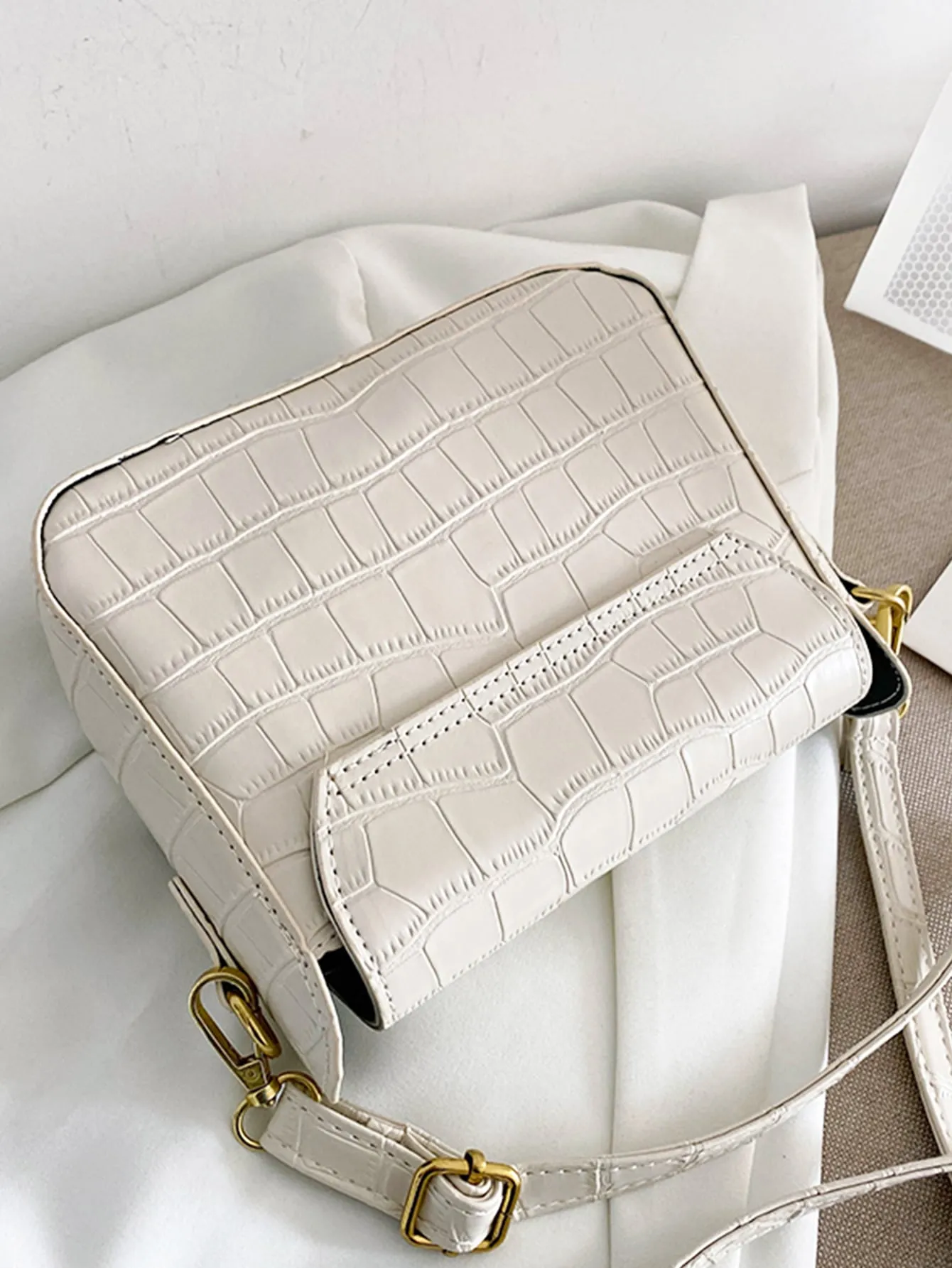 Croc Embossed Flap Crossbody Bag