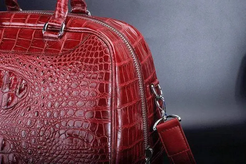 Crocodile Leather Duffel Travel Bag Red