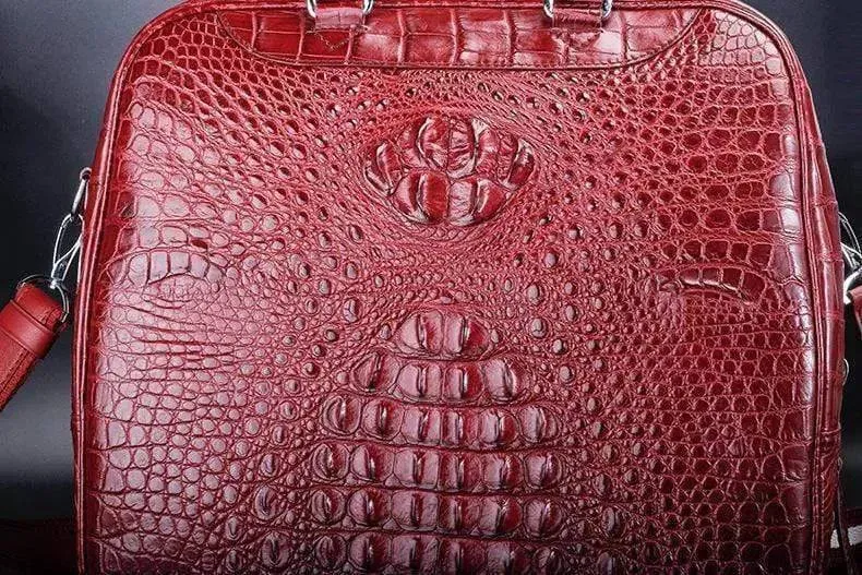 Crocodile Leather Duffel Travel Bag Red