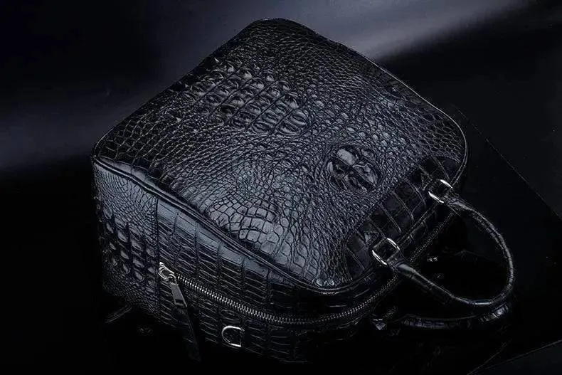 Crocodile Leather Travel Bag Black