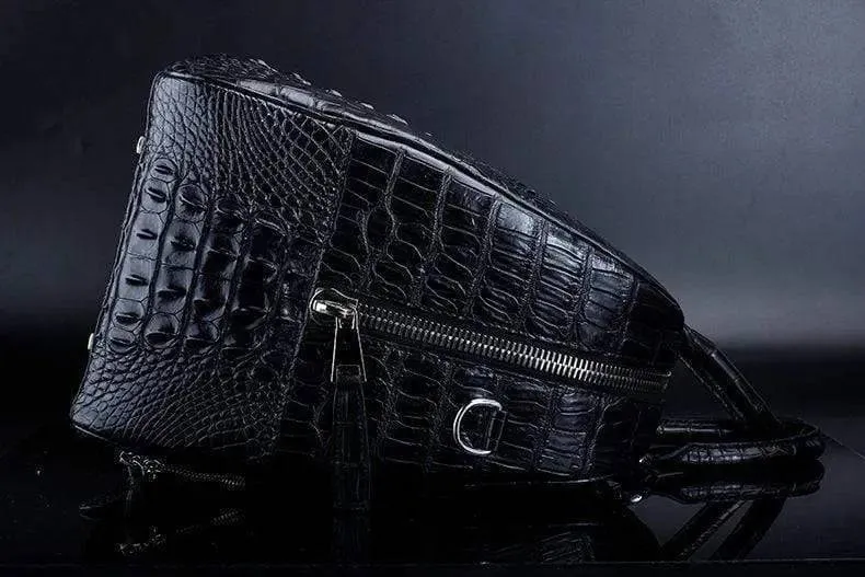 Crocodile Leather Travel Bag Black