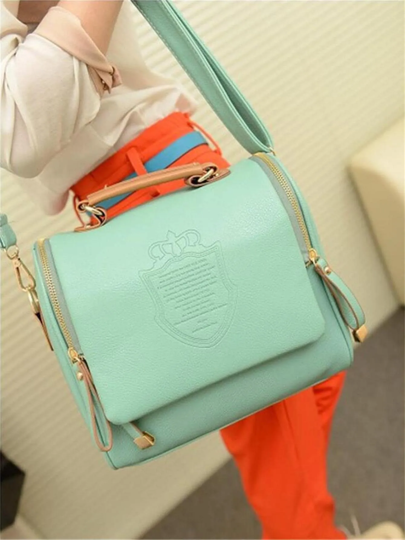 Double Zip Front Flap Satchel Bag