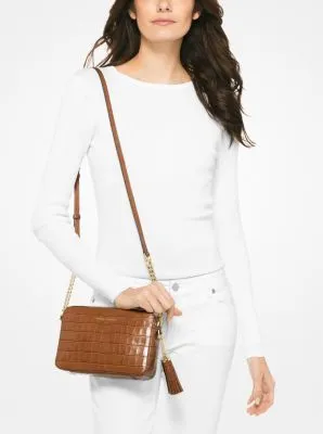 Ginny Medium Crocodile-Embossed Leather Crossbody Bag