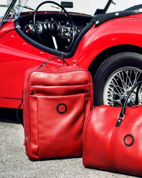 GLOBETROTTER - Full-grain Leather Trolley Bag - Red/Black