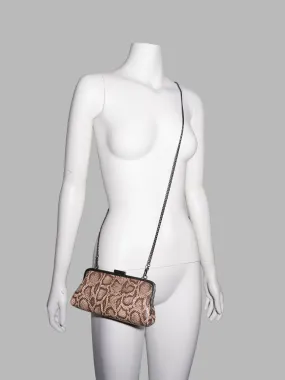 Jean Colonna small brown embossed vinyl snakeskin pattern chain strap party bag