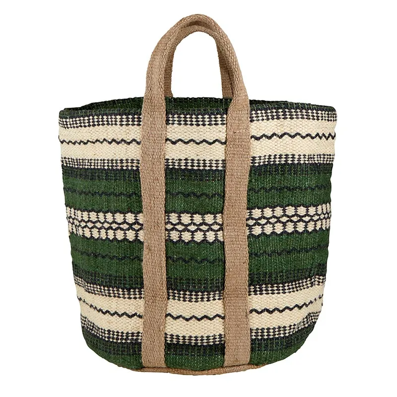 JUTE BASKET BAG - FOREST GREEN