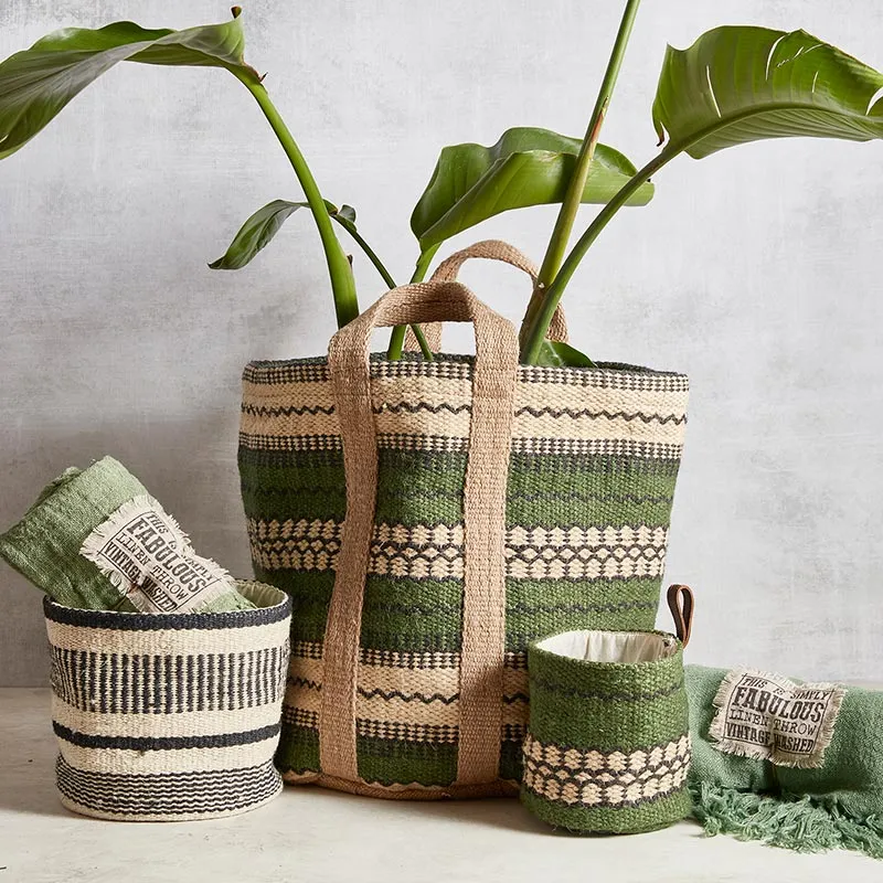 JUTE BASKET BAG - FOREST GREEN