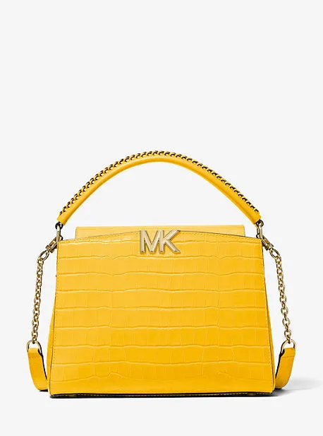 Karlie Medium Crocodile Embossed Leather Satchel