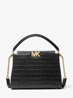 Karlie Medium Crocodile Embossed Leather Satchel