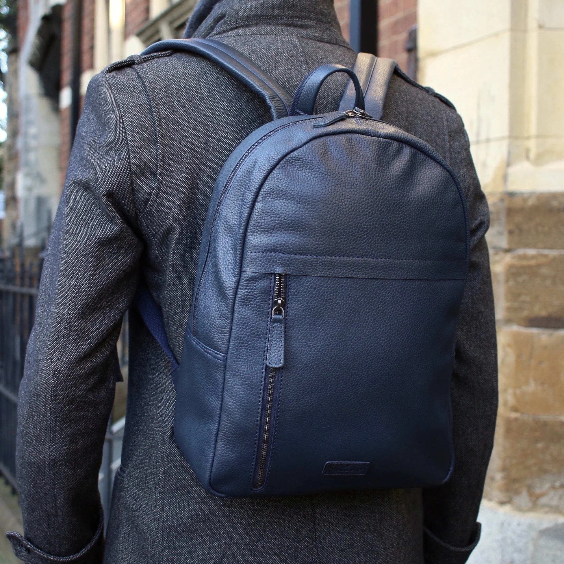 Leather Backpack Navy Blue