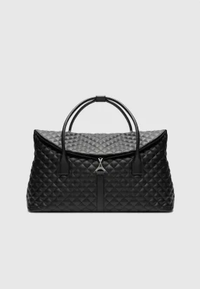 Leather Diamond Quilted Travel Bag - Black