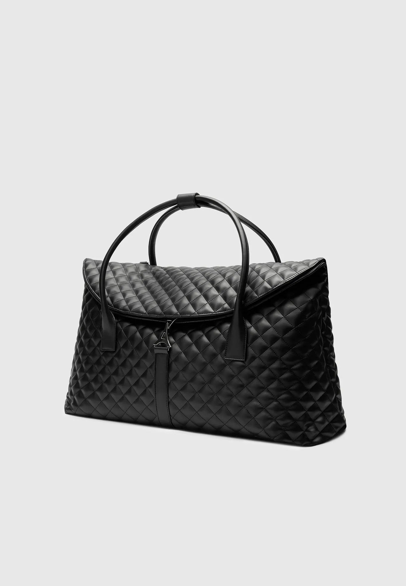 Leather Diamond Quilted Travel Bag - Black