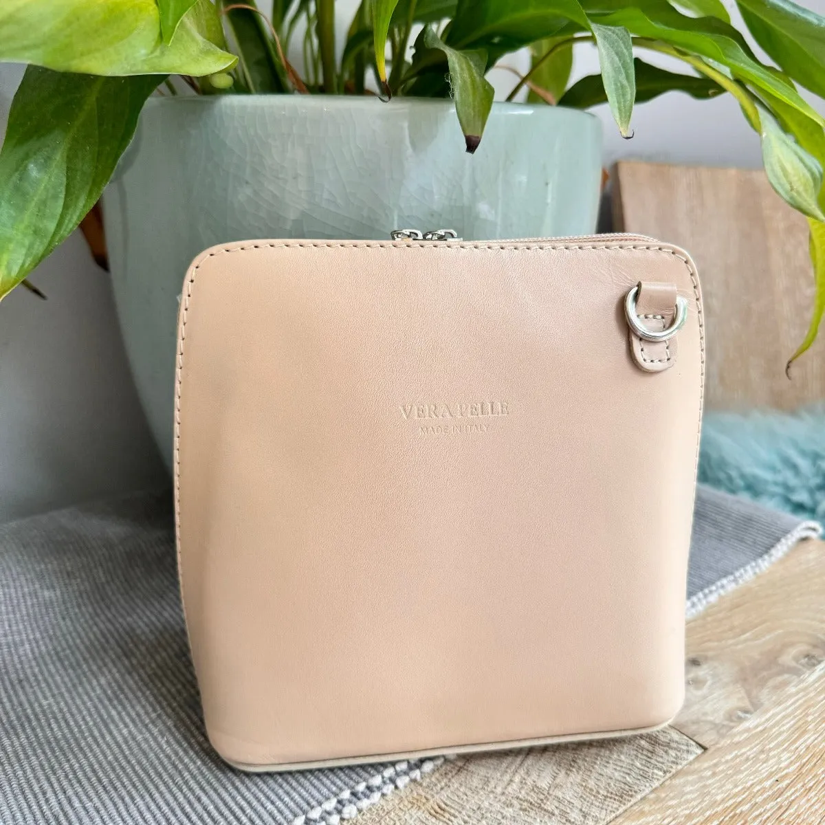 Leather Ladies Small Cross Body PS14 In Cream & Nudes