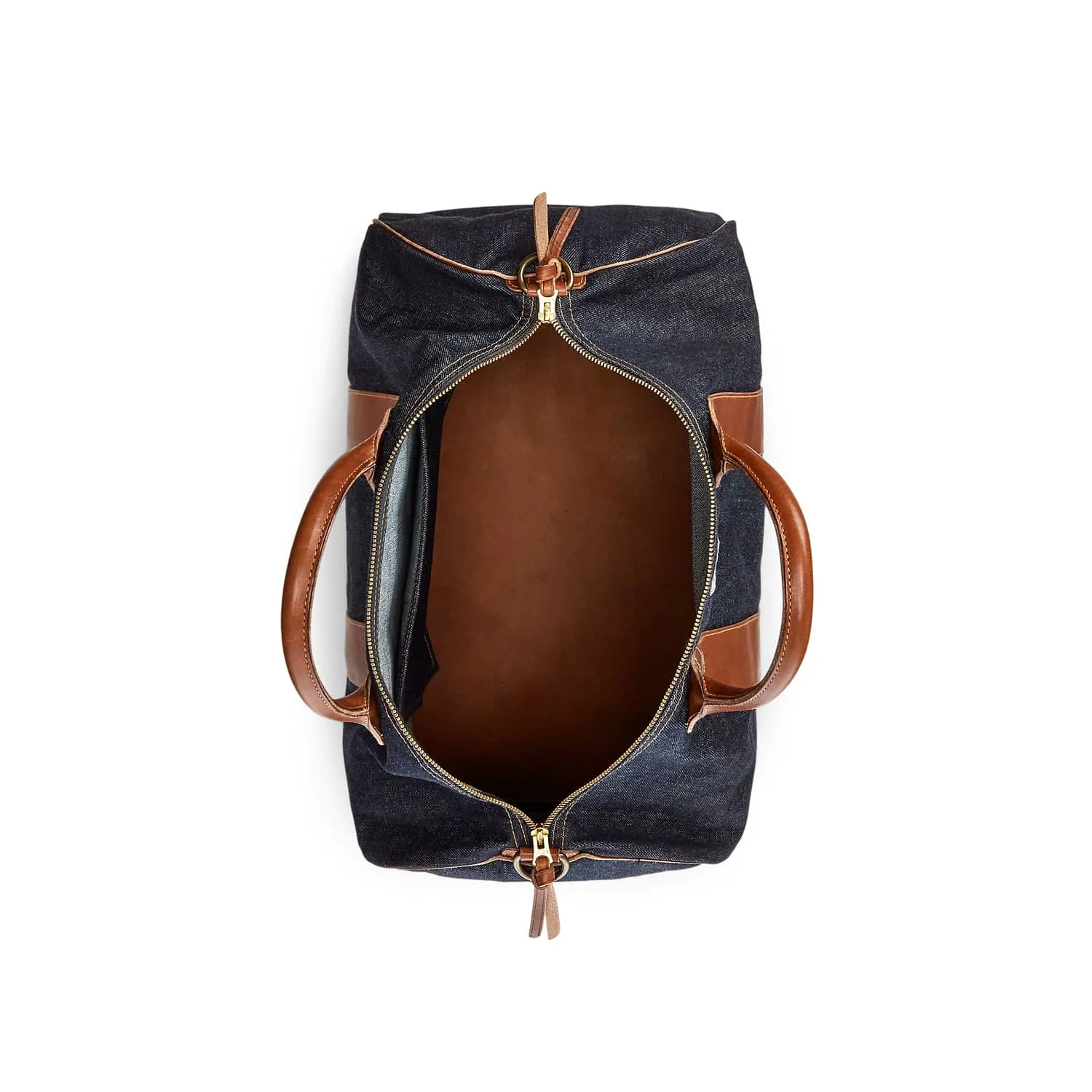 Leather-Trim Denim Duffel Indigo