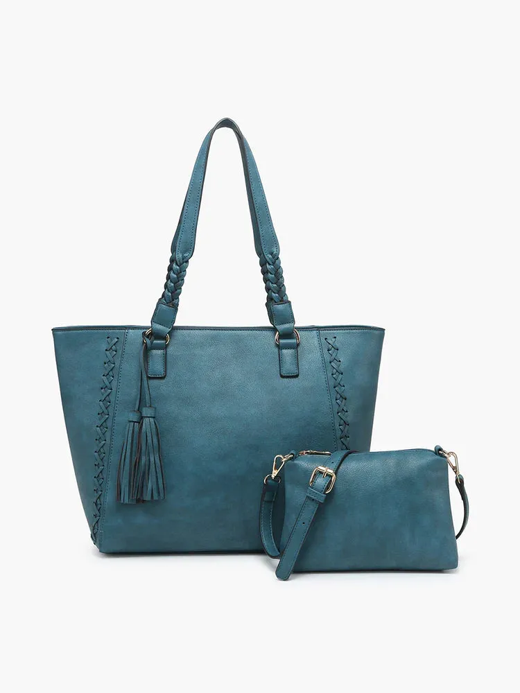 Lisa Tote with Braids | Teal, Chocolate