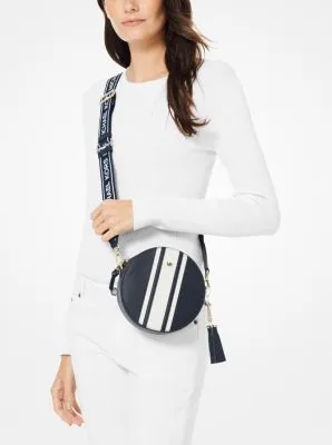 Logo Tape Pebbled Leather Canteen Crossbody Bag