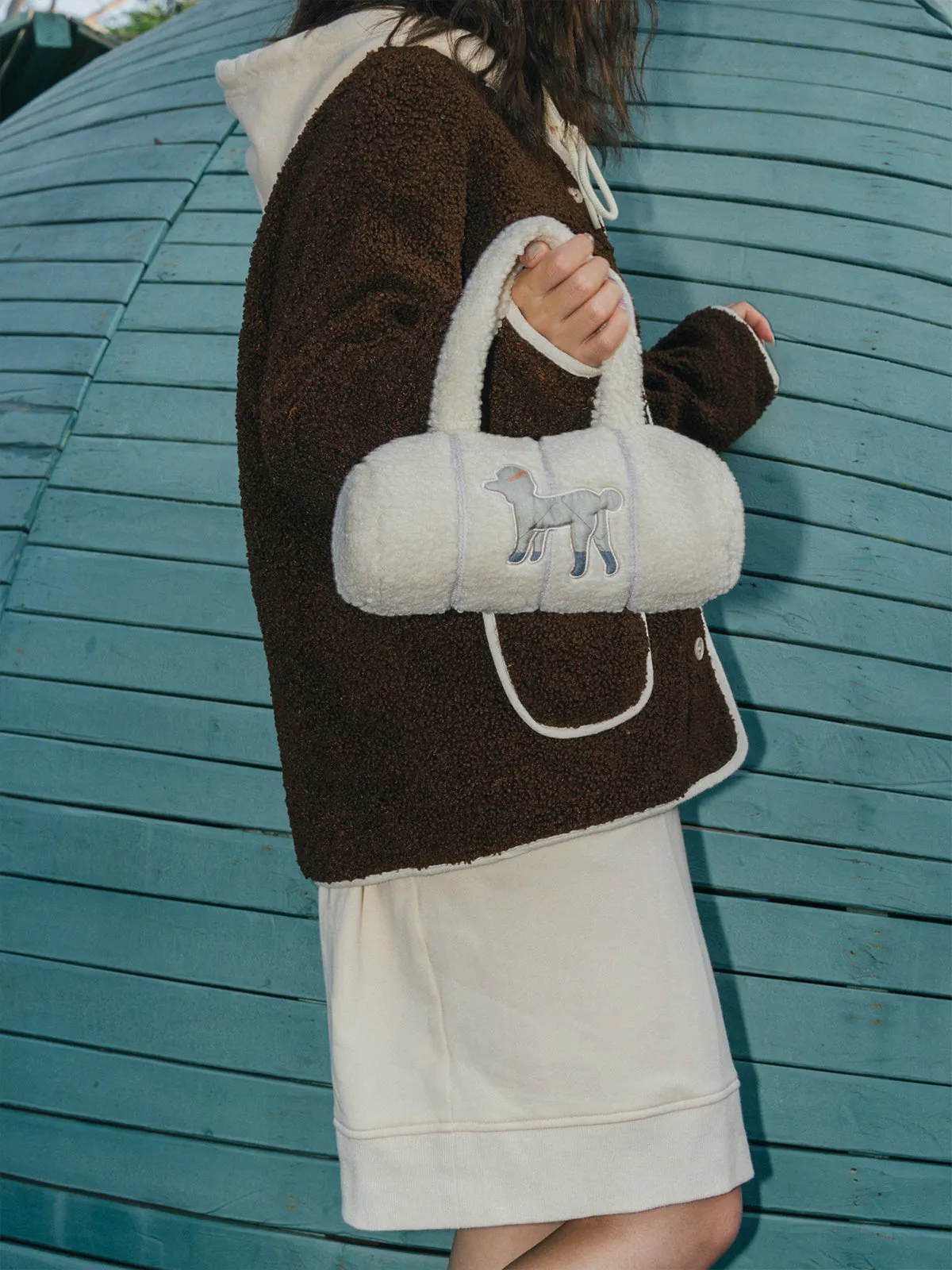 "Pan Pan" Cylinder Shearling Bag - White