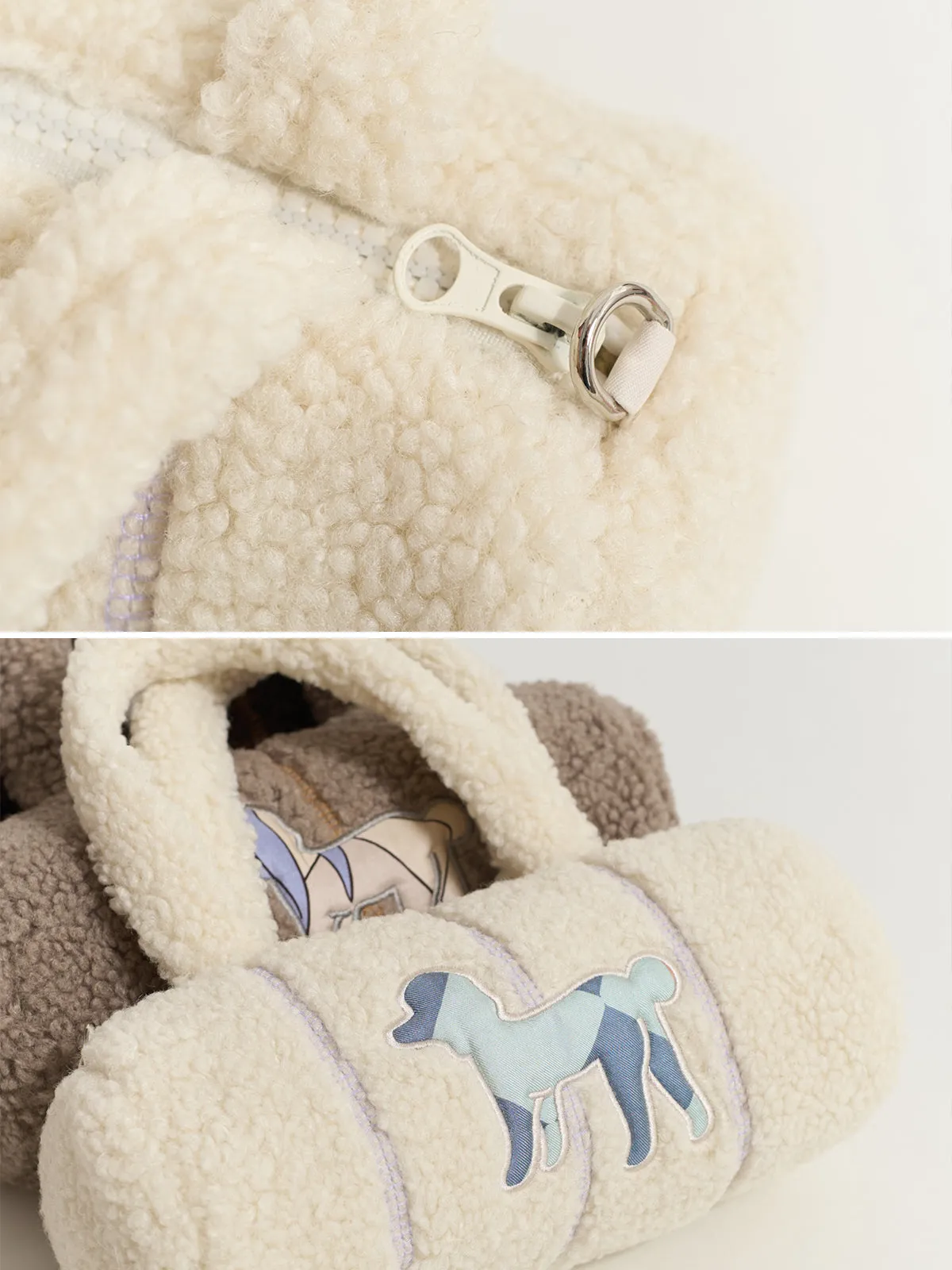 "Pan Pan" Cylinder Shearling Bag - White