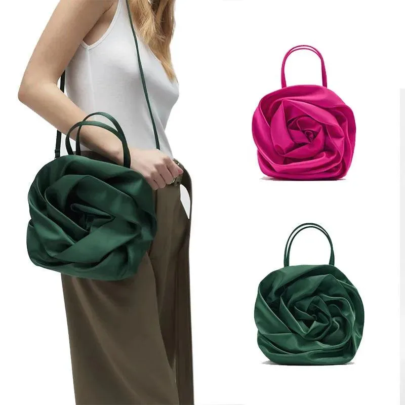 Silk Pleated Flower Handbag