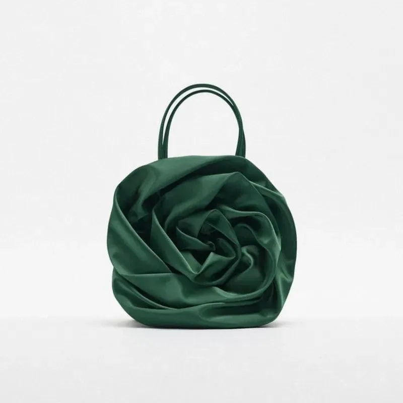 Silk Pleated Flower Handbag