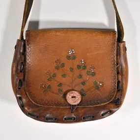 SOLD Vintage 60s Hand Tooled & Painted Leather Handbag OOAK