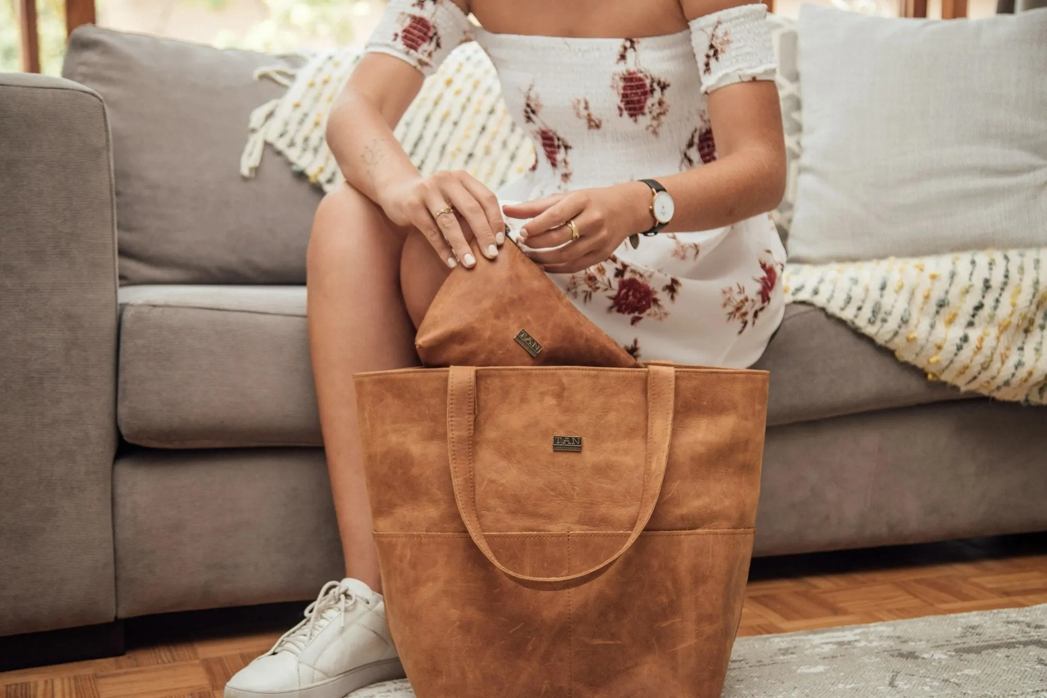 Tan Leather Goods - Emma Leather Handbag | Toffee