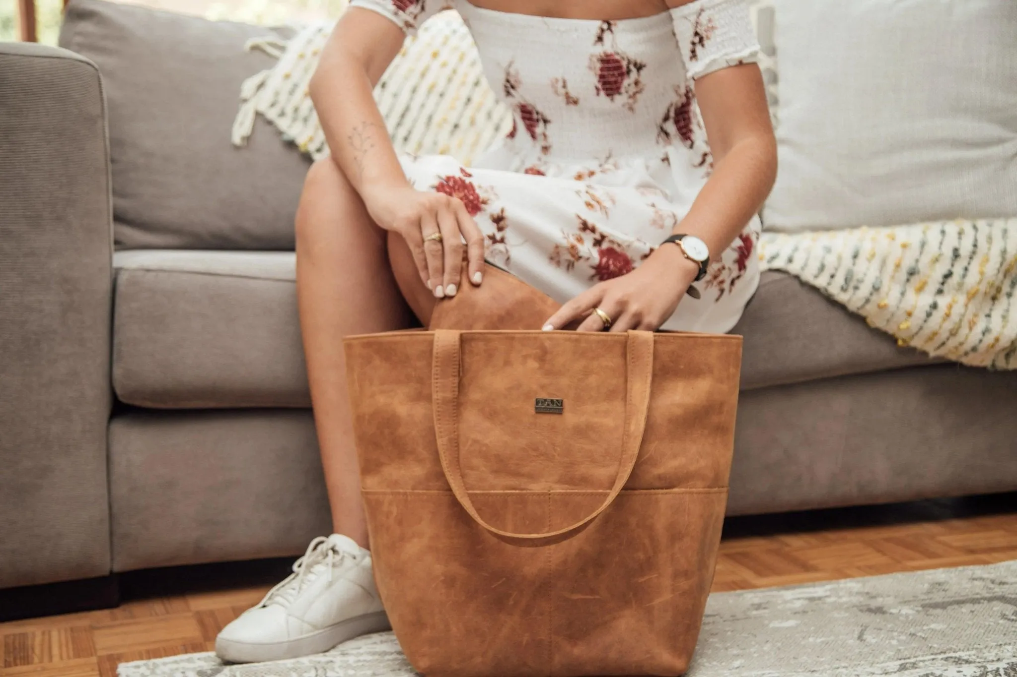 Tan Leather Goods - Emma Leather Handbag | Toffee