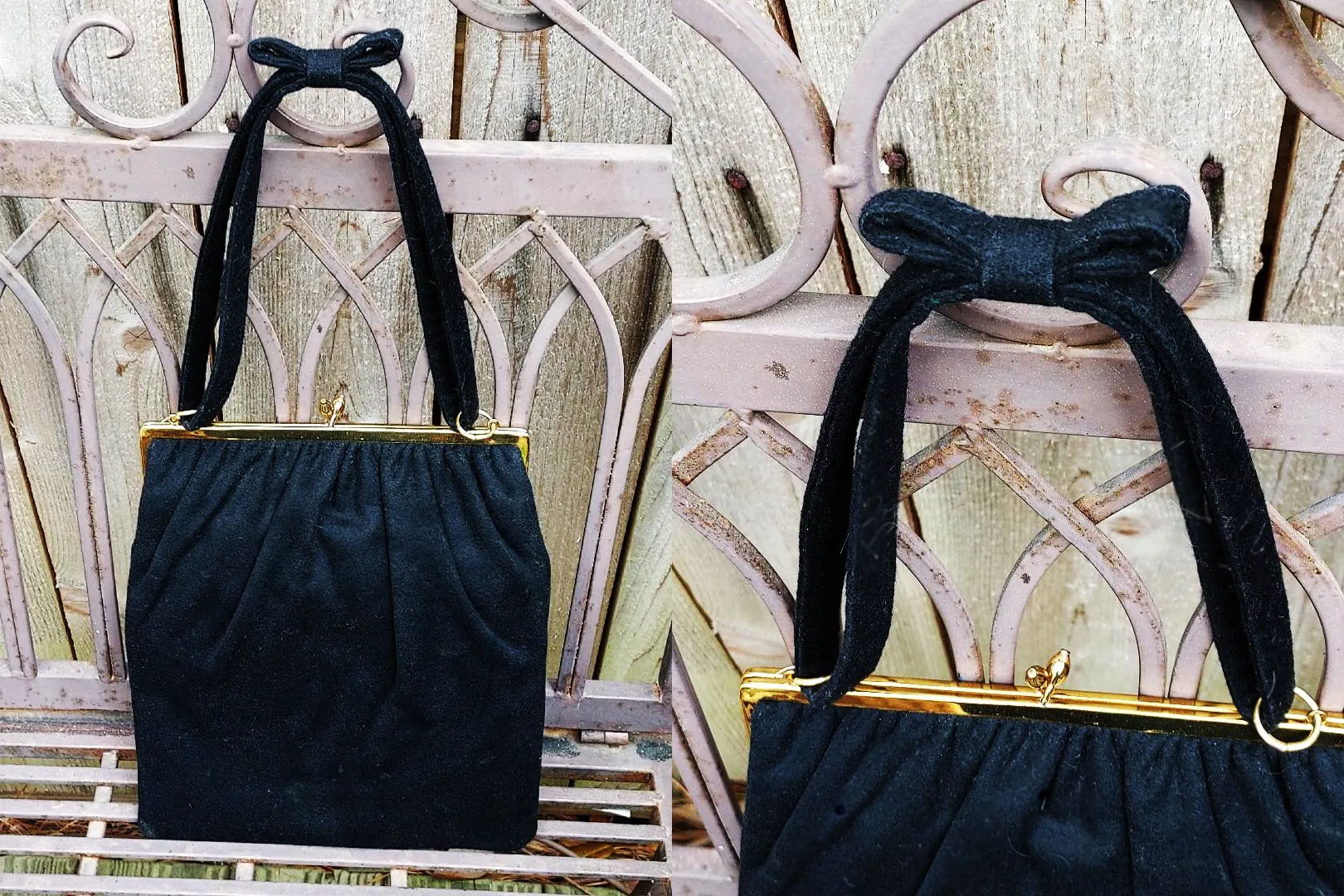 *VINTAGE 60S INGBER BLACK FABRIC HANDBAG PURSE WITH AN ADORABLE ON THE STRAPS